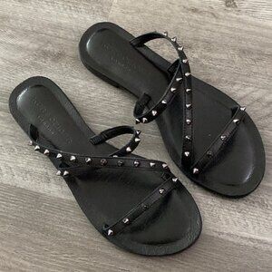Kurt Geiger London Margot Leather Slides Sandals 8 / 38.5 Black Studs Pyramid